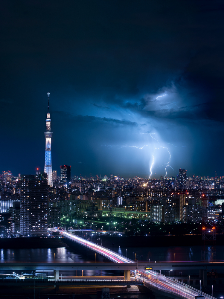 Thunder strom in Tokyo city of Japan
