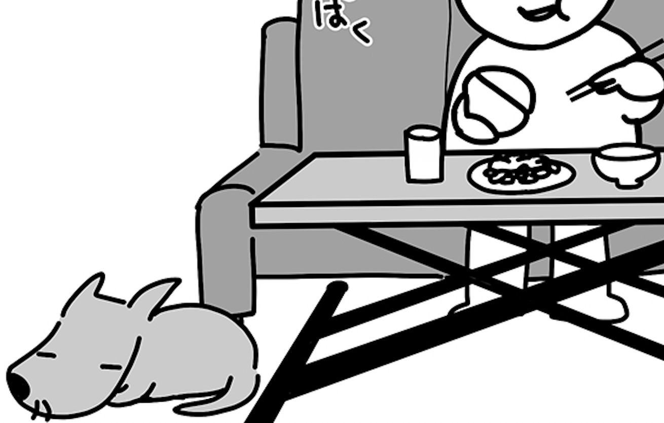 【漫画】第29話：「食べ終わったん？」食後のお腹にアタックするワンコに爆笑☆【ひばちくん】
