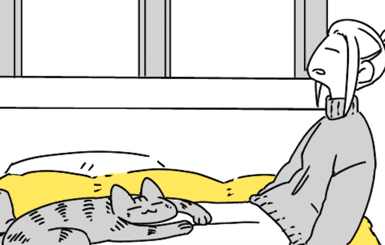 【漫画】第37話：「トイレに行きたい…」我慢中の飼い主さんの足の上で寝るニャンコたち【殿くん】
