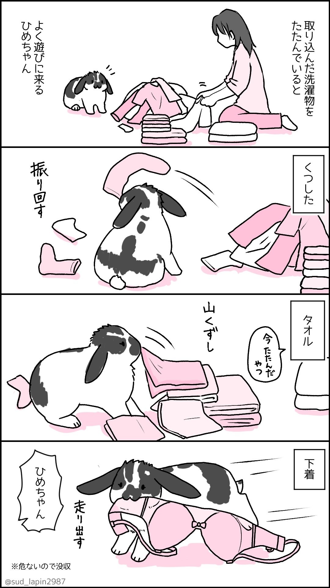ウサギ　洗濯物で遊ぶ　漫画
