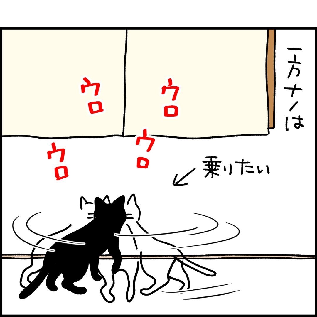 漫画　猫　カーテン　窓