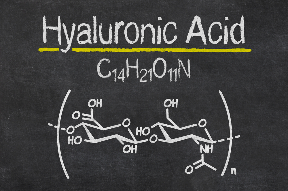 Blackboard with the chemical formula of hyaluronic acid