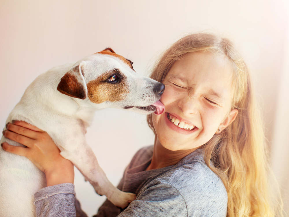 少女の顔を舐める犬